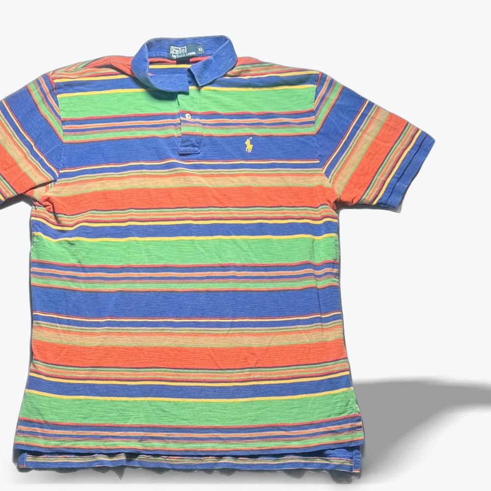Vintage Polo Ralph Lauren Polo Shirt Multi Color Striped Mens XL Short Sleeve